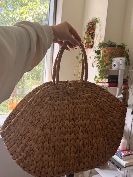 Handbags - Japanese Woven Round Straw Tote Bag - Natural Tan